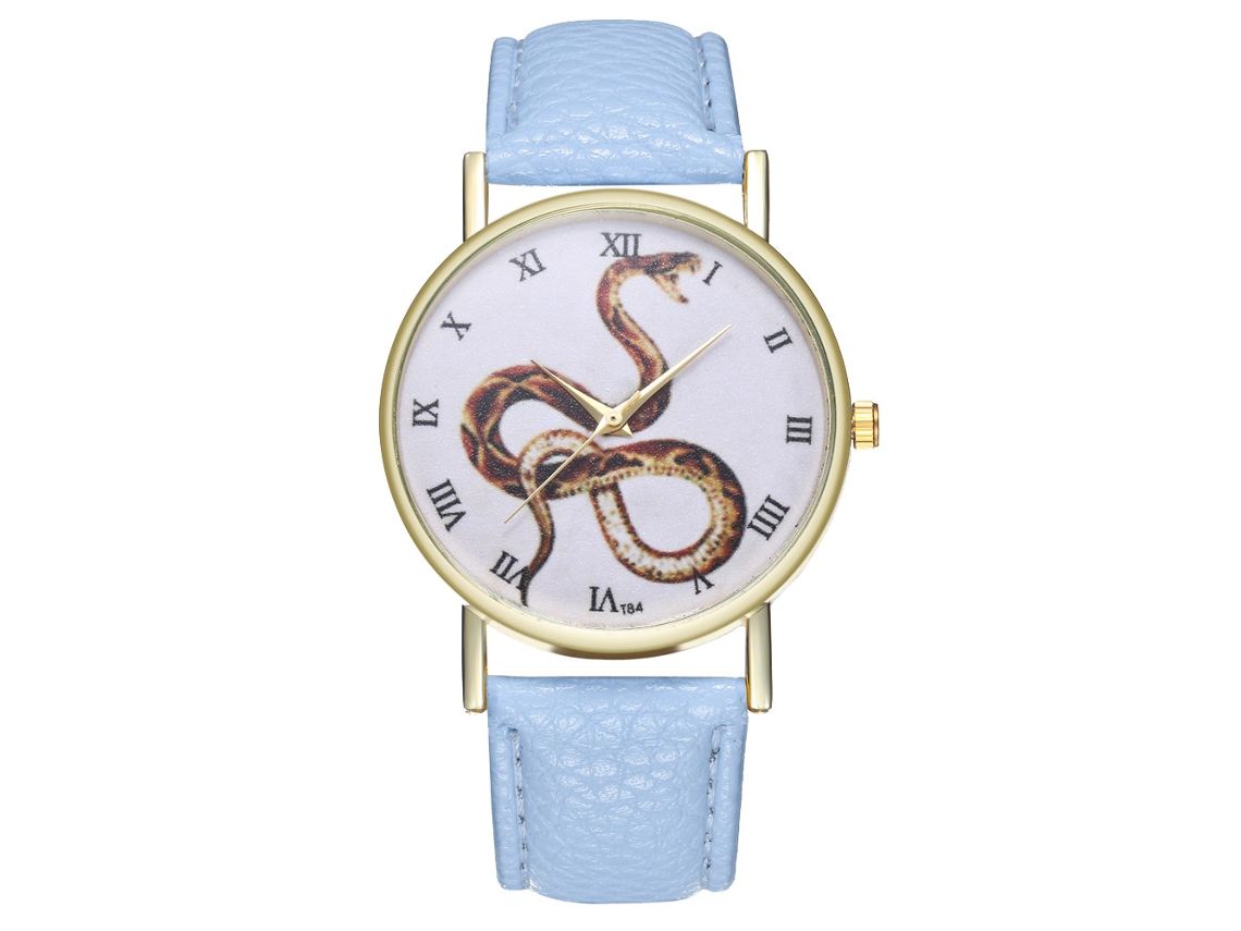 Reloj De Pulsera Analógico De Cuarzo Con Bonito Estampado De Animales, Moderno, Unisex, Azul Claro.