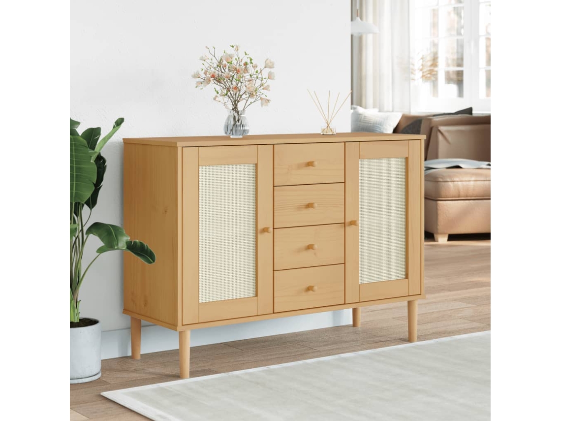 Aparador Senja Aspecto De Ratán Madera Pino Marrón 112x40x80 Cm