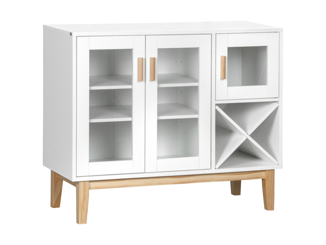 VPMKP - Aparador de cocina Homcom, tres puertas de vidrio, botellero en forma de X con capacidad para cuatro botellas, 90x37x75 cm, blanco. PMM CAPITALI
