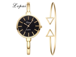 Reloj De Pulsera De Cuarzo Para Mujer Con Brazalete De Aleación Ivpai Estilo De Moda Negro Oro