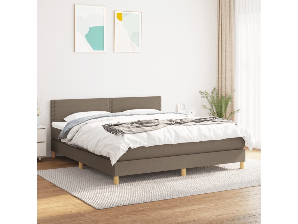 Cama Box Spring Con Colchón Tela Gris Taupe 180x200 Cm