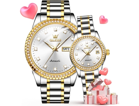 VEANXIN Juego de relojes para parejas Reloj mecánico automático a juego(esfera blanca)