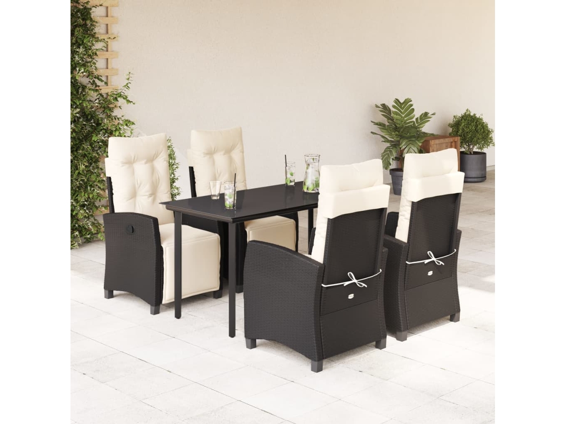 Juego de comedor de jardín de 5 piezas con cojines, mimbre sintético negro, DKD Home Decor