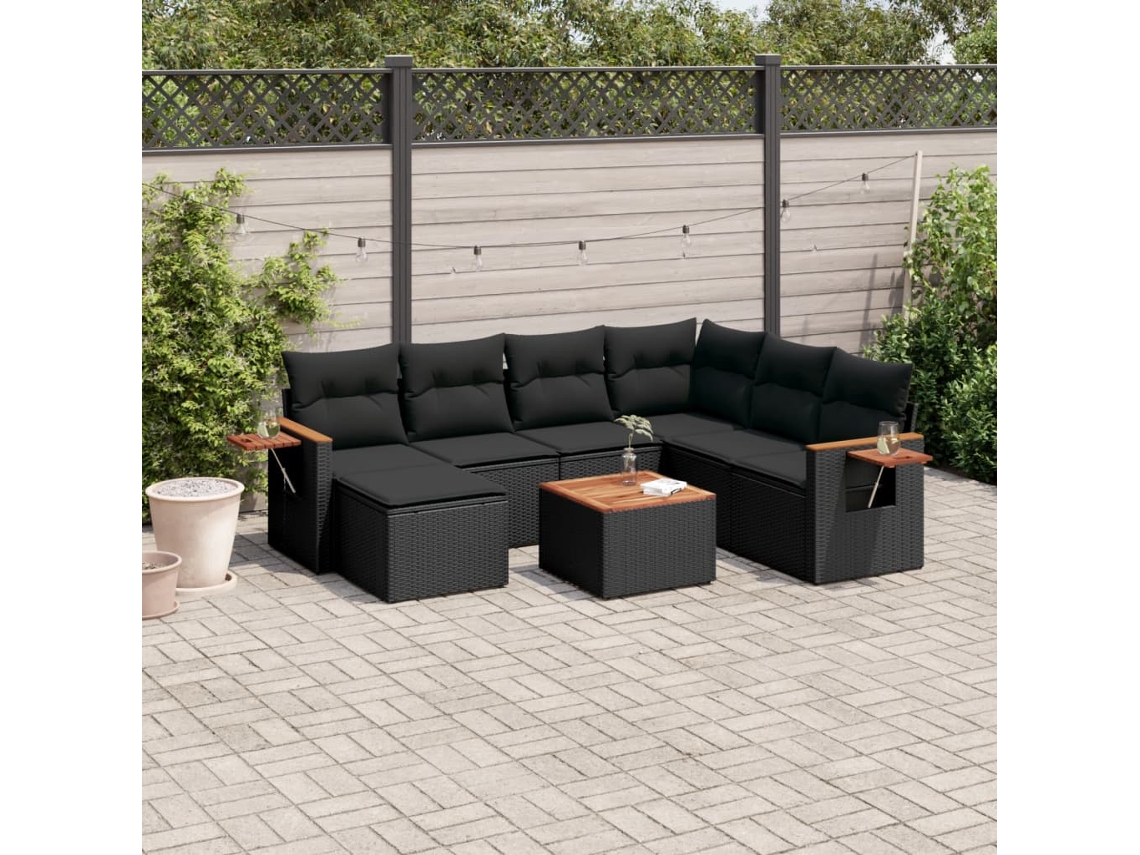 Conjunto de sofá de jardín de 8 piezas con cojines en mimbre sintético negro de DKD Home Decor
