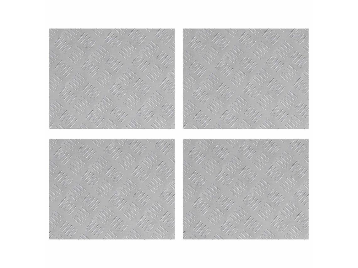 Taburete rectangular, 4 piezas, plateado, 50 x 40 cm, aluminio, EXCLUSIVO DE LA CASA