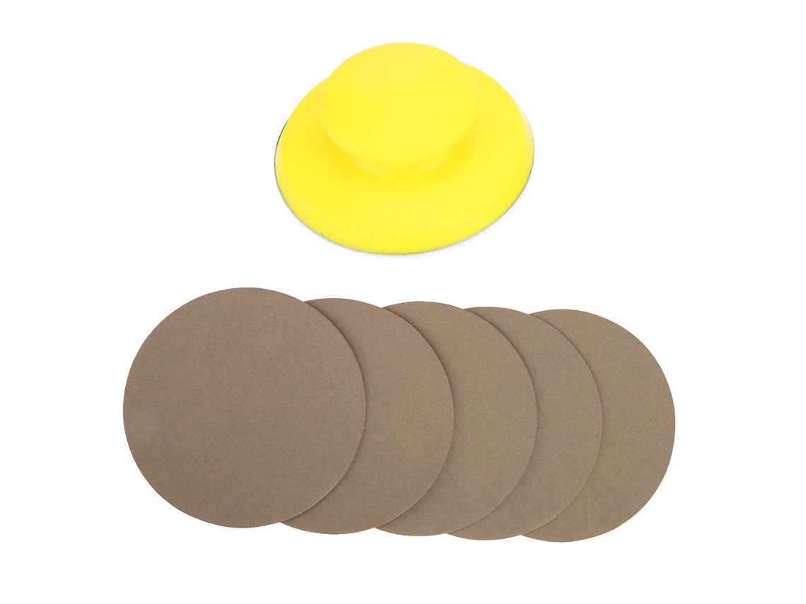Bloque De Lijado Manual De 5 Pulgadas Con Velcro Y 5 Discos De Lijado (grano 180) Para Pulir Madera, Metal Y Automóviles.