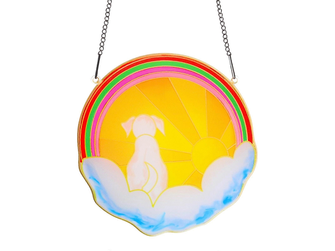 Regalos en memoria de perros: Adornos de ventana con forma de perro y doble arcoíris para decoración del hogar.