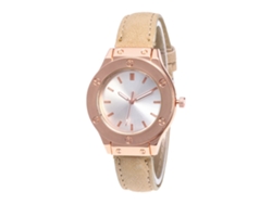 Reloj De Pulsera Unisex De Moda Con Correa De Cuero Pu Y Dial Redondo Analógico (beige)