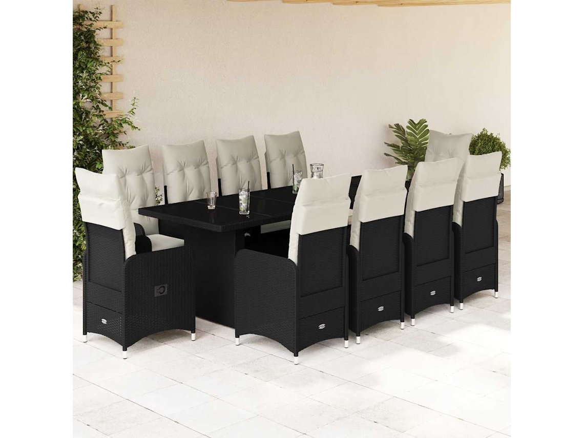 Conjunto de bistró de jardín de 11 piezas con cojines de mimbre negros de Dkd Home Decor
