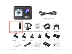(ver2 - Micrófono Inalámbrico 128g) Cámara De Acción 5k, Resistente Al Agua Hasta 30 Metros, Wifi, Pantalla Táctil, Gran Angular De 170 Grados.