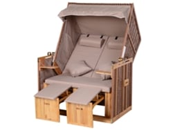 Silla de playa para 2 personas con respaldo reclinable, 118x79x160 cm, color beige.