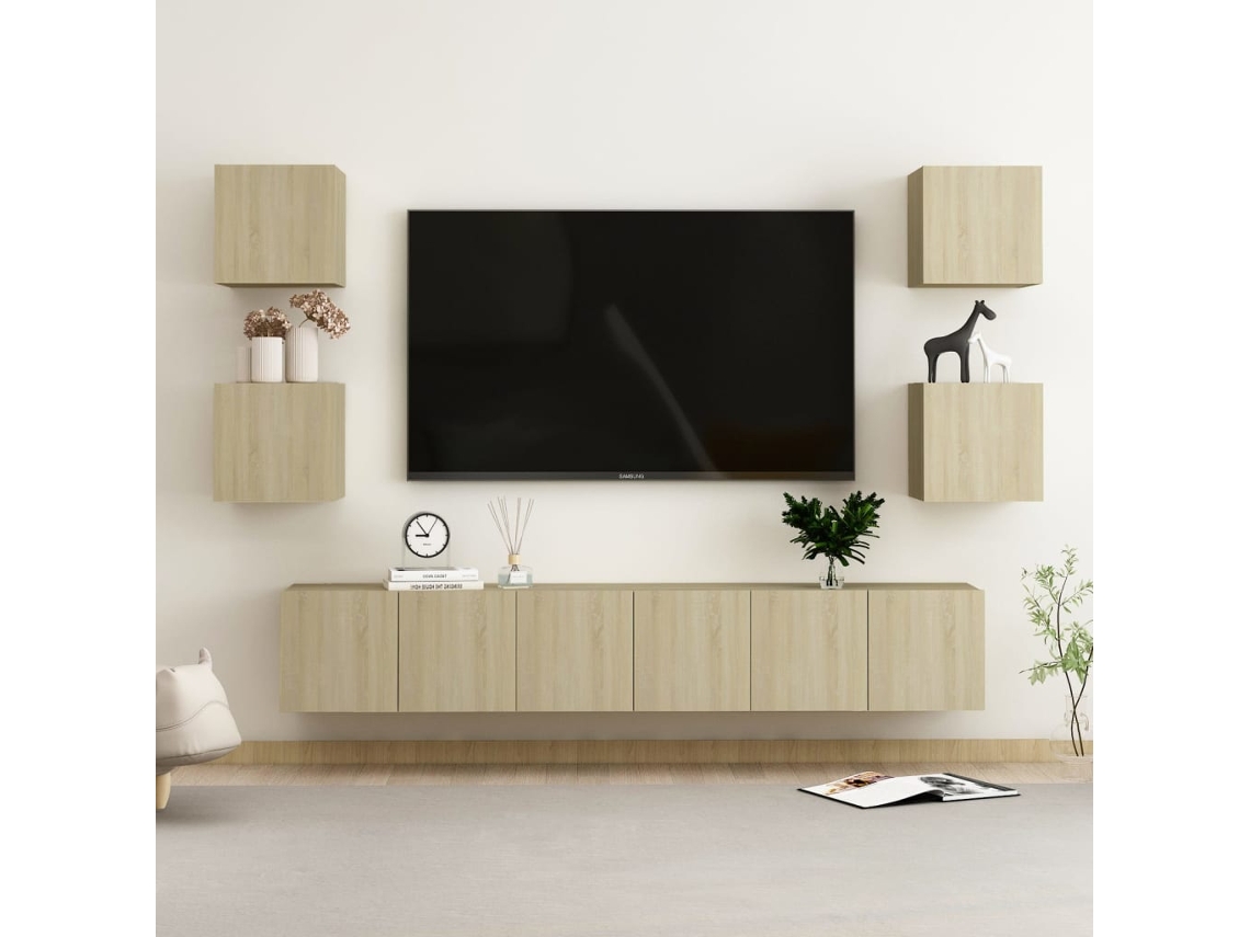 7 Pzs Pack de Muebles de Armario Tv Contrachapado Roble Sonoma