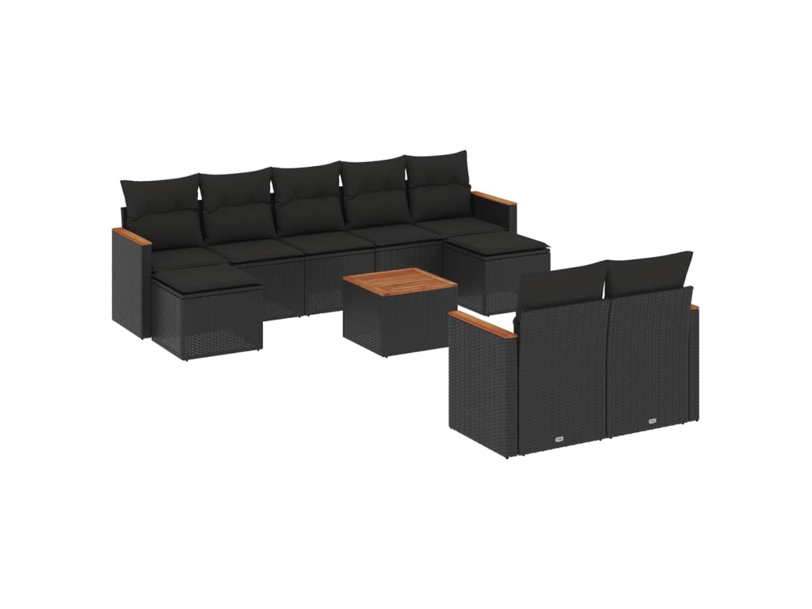 Conjunto 10 de sofás de jardín VIDAXL cojines ratán sintético negro