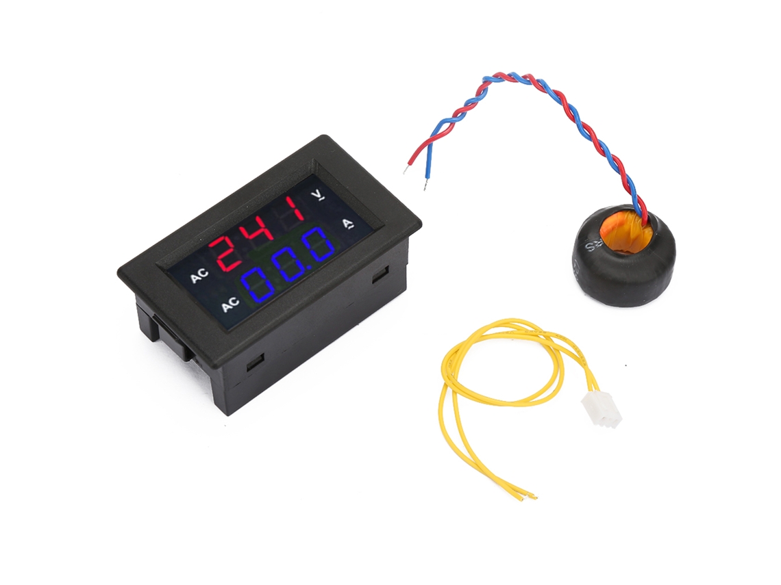 Voltímetro Digital Led De Ca 100-300v, Amperímetro De 0-10a, Doble Pantalla (rojo/azul).
