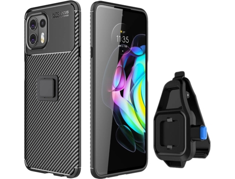 Kit Funda y Soporte Motorola Edge 20 Lite Rugged Carbon Negro