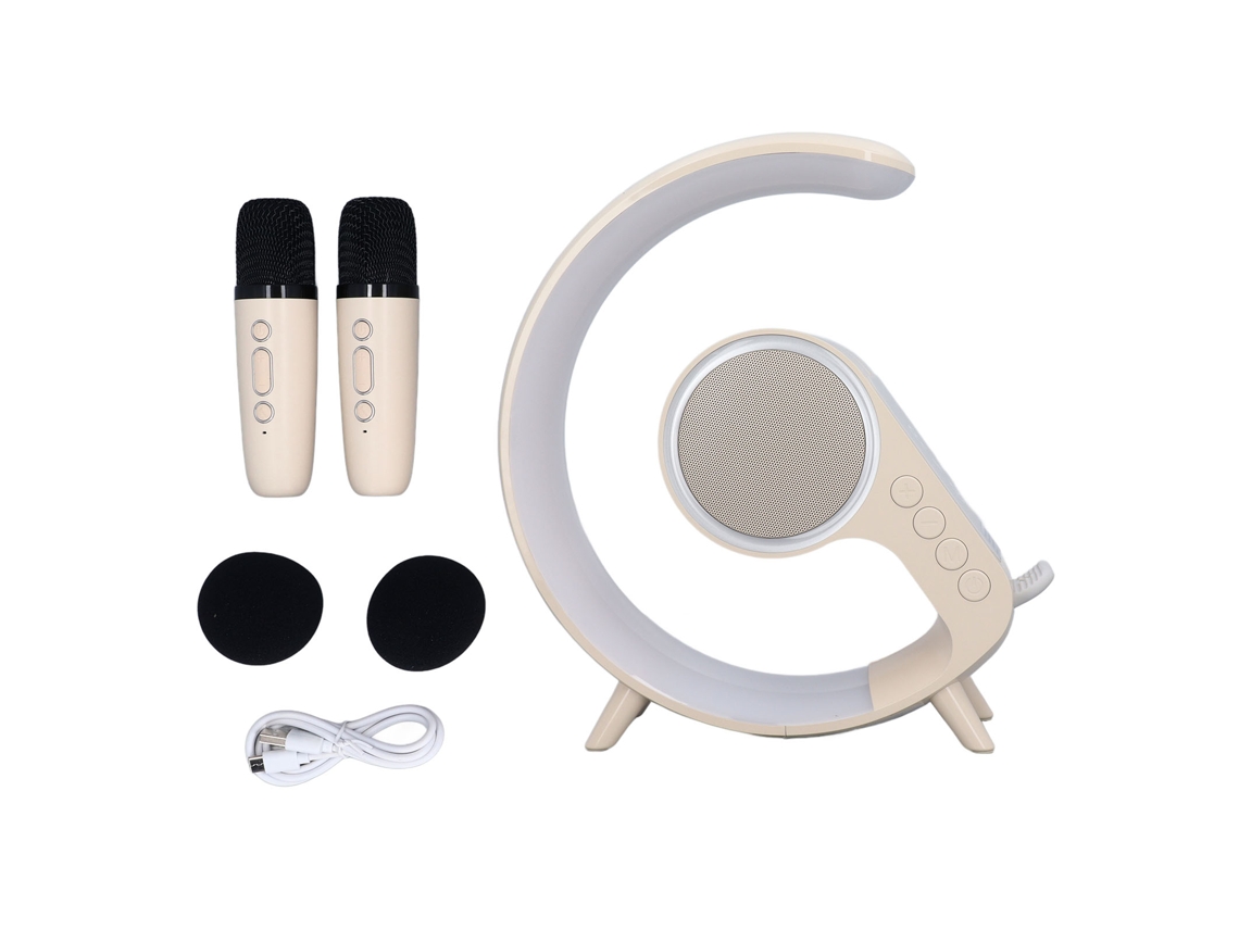 Máquina De Karaoke Inalámbrica Con Carga Inalámbrica, Altavoz Bt Multifuncional Y 2 Micrófonos Para Hogar, Beige