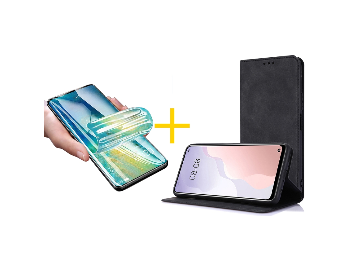 Pack 1 X Película de Vidrio Templado Hidrogel + Funda GANDY por Apple iPhone 16 Flip Cover PRM Negro