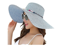 Sombrero De Paja Plegable De Ala Ancha Para Mujer Con Protección Solar Upf 50+ (azul)