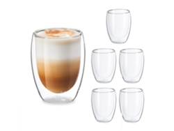 Relaxdays Vasos De Doble Pared Para Latte Macchiato, Set De 6, Vidrio, 350 Ml, Aptos Para Lavavajillas, Transparente