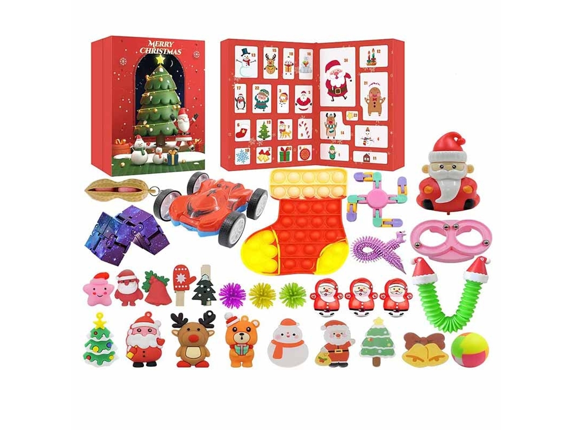 Calendario de Adviento Navideño 2026 con 24 Piezas, Juguetes Antiestrés, Papá Noel, Adorno para Árbol y Maqueta Infantil para Montar Aeuzwr