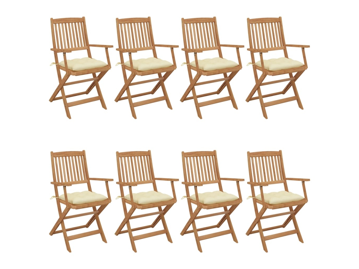 Sillas de jardín plegables DKD HOME DECOR de 8 piezas con cojines de acacia maciza