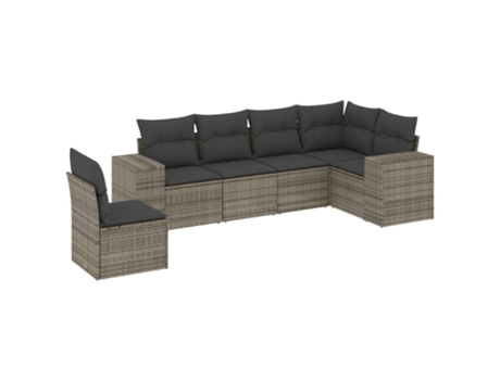 Conjunto 6 de muebles de jardín VIDAXL y cojines ratán sintético gris
