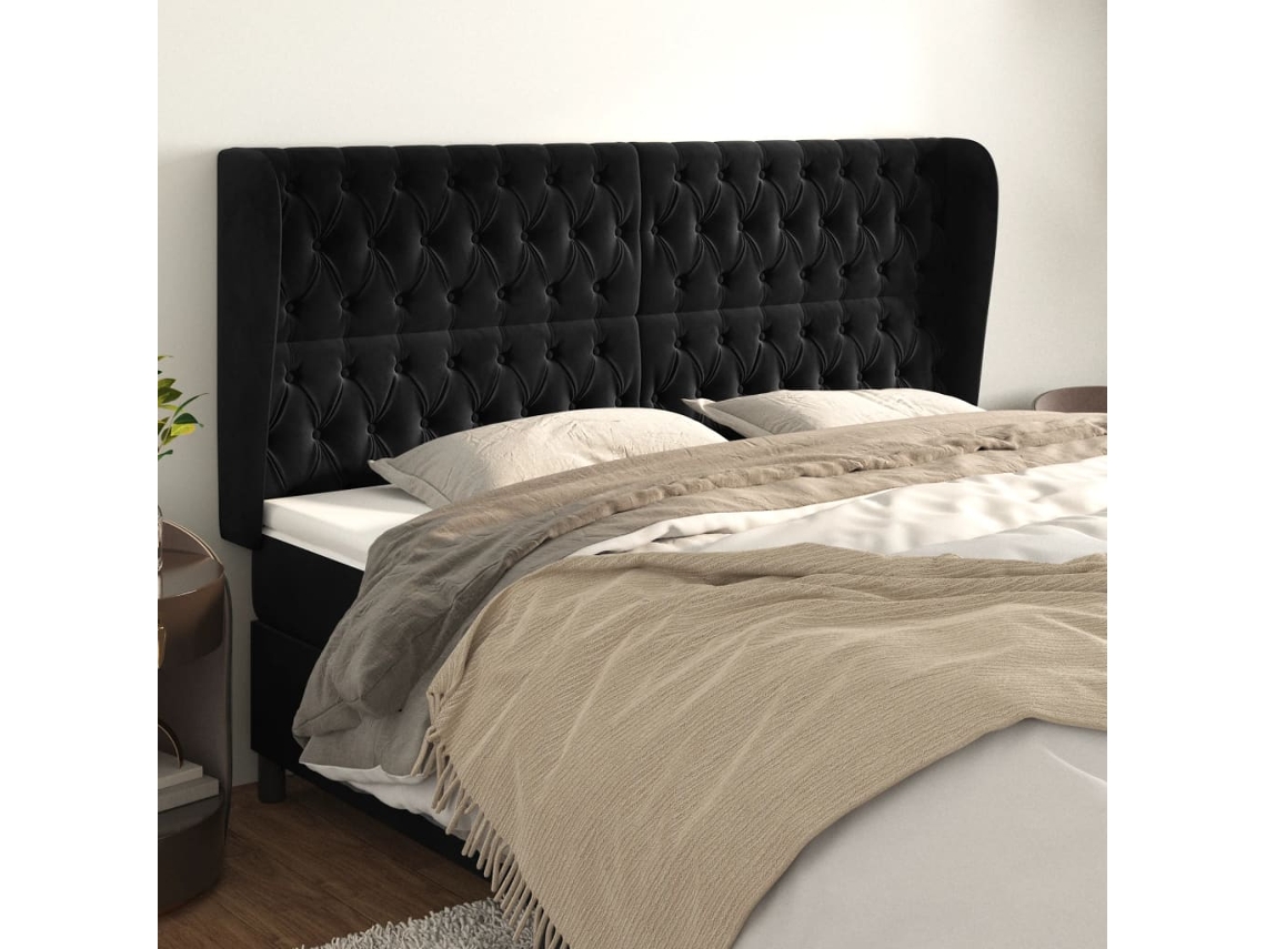 Cabecero Con Orejas De Terciopelo Gris Claro 183x23x118/128 Cm