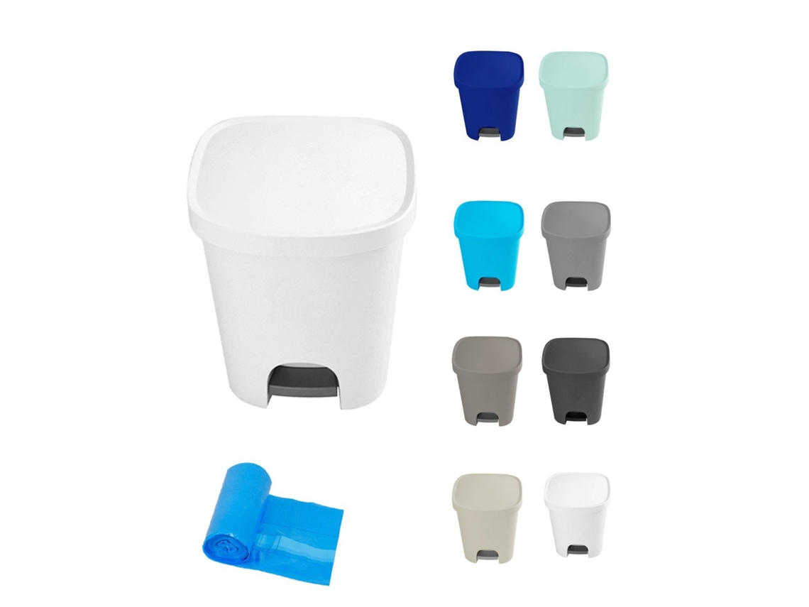 Papelera de plástico con apertura mediante pedal 25 litros | Papelera de reciclaje Mate 35x30x42 cm Blanca 25 Litros Bolsas de jardín202