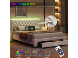 Rosahqnda Cama Doble, 180 X 200 Cm, Tapizada Con Led Y Usb, 2 Cajones, Canapé, Somier De Láminas, Terciopelo.