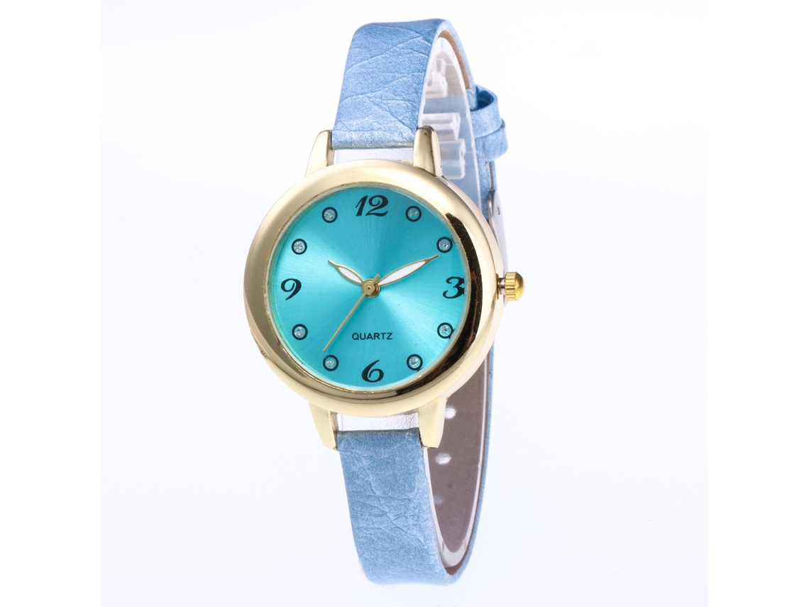 Reloj Mujer Zhoulianfa De Acero Con Correa Pu Delgada Cuadro Redondo Azul Claro