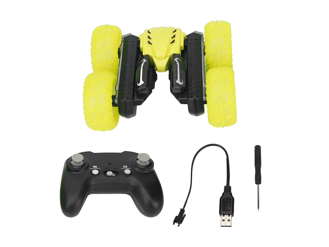 Mali carro de Stunt Controle Remoto 2.4g Alto Speed Efeito de Luz com Texto Dobro Lado Amarelo para 8+ Anos