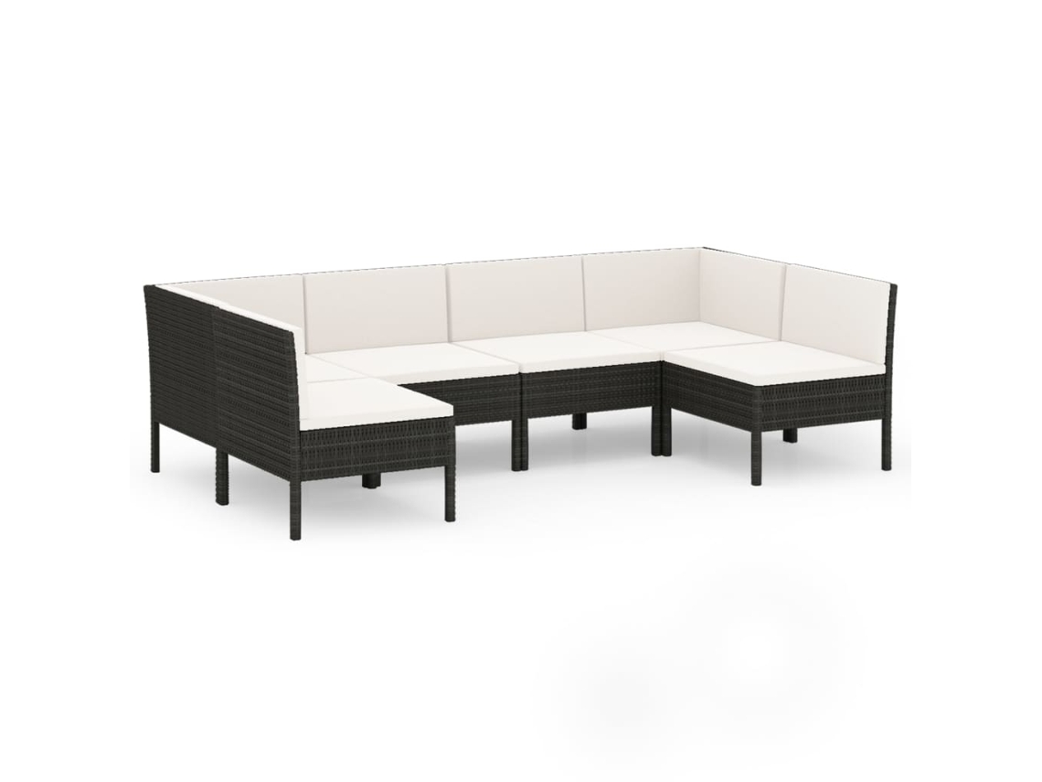 Conjunto 6 de muebles de jardín VIDAXL y cojines ratán sintético negro