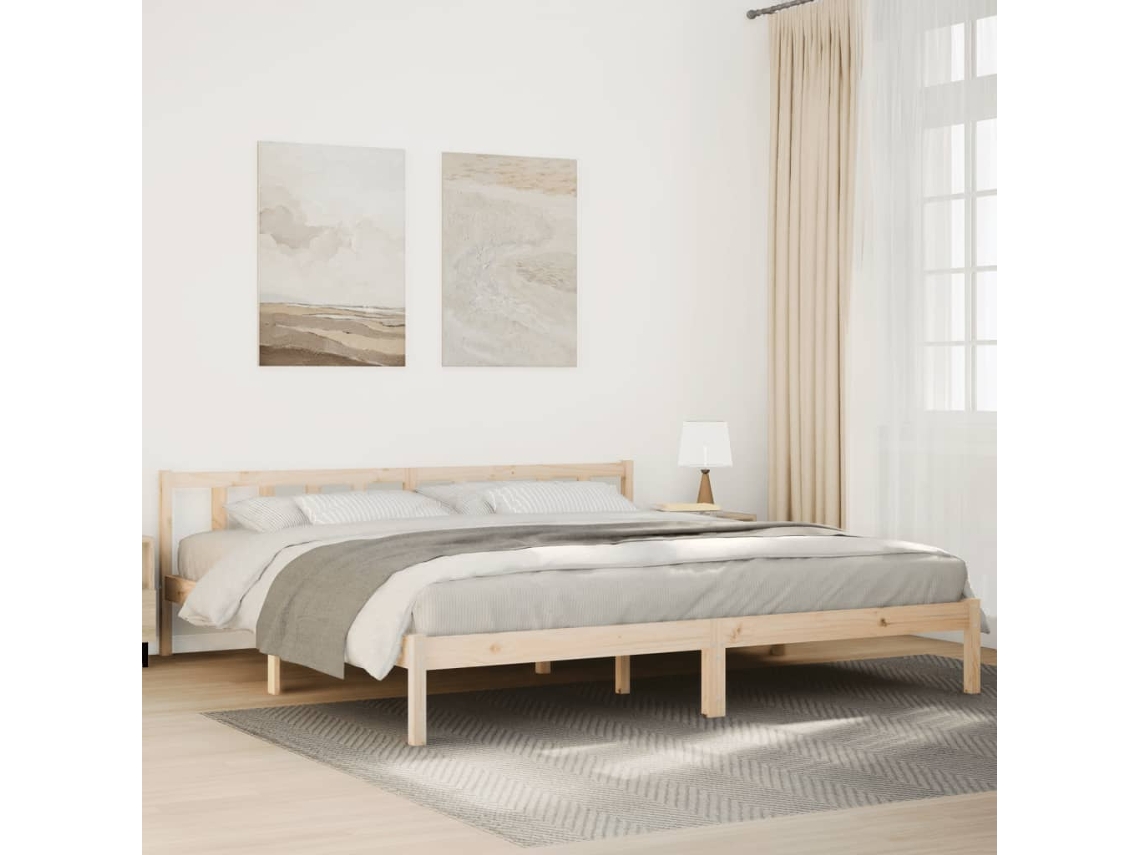 Cama Extralarga Sin Colchón Madera Maciza De Pino 200x210 Cm