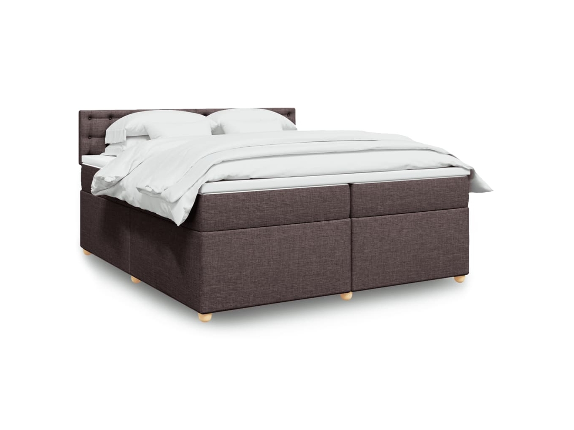 Cama Box Spring Con Colchón Tela Marrón Oscuro 200x200 Cm