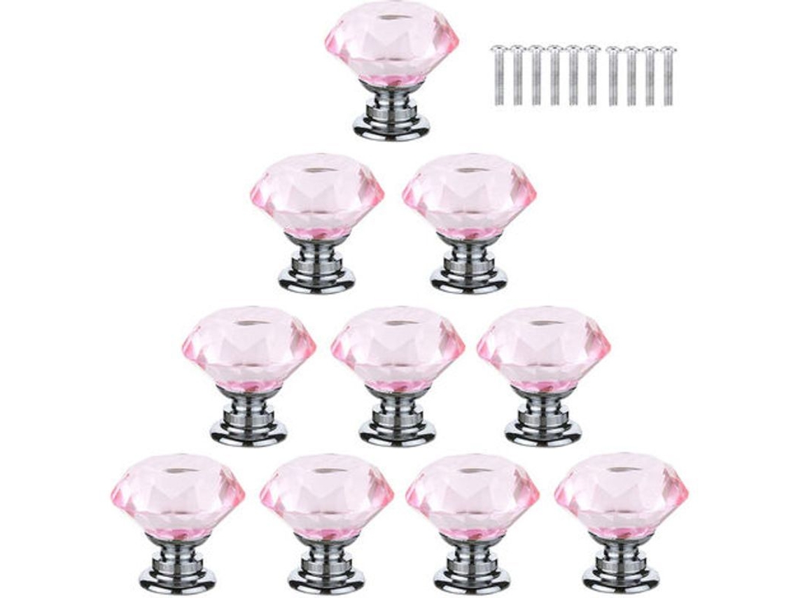 10 Tiradores De Cristal Rosa Para Cajones De Armarios, 30 Mm, Con Tornillos, Estilo Elegante.