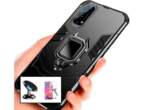 Carcasa + Protector + Soporte Oppo Reno5 4G PHONECARE Military Defender Negro