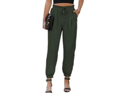 2026-pantalones Linos Casuales Para Mujer De Cintura Alta Elástica Con Cordón Y Bolsillos Sueltos M Verde