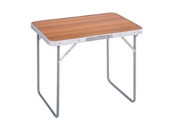 Mesa de camping plegable de aluminio con tablero MDF de 80 x 60 x 70 cm para picnic, camping, vacaciones, playa y Coshano (marrón)