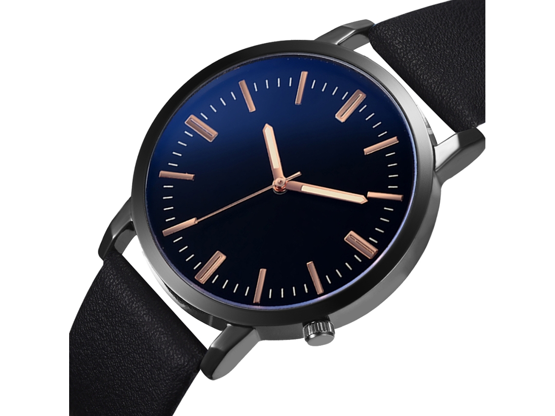 Reloj De Pulsera Para Hombre De Piel Sintética Con Esfera Redonda Grande De Color Azul Oscuro.