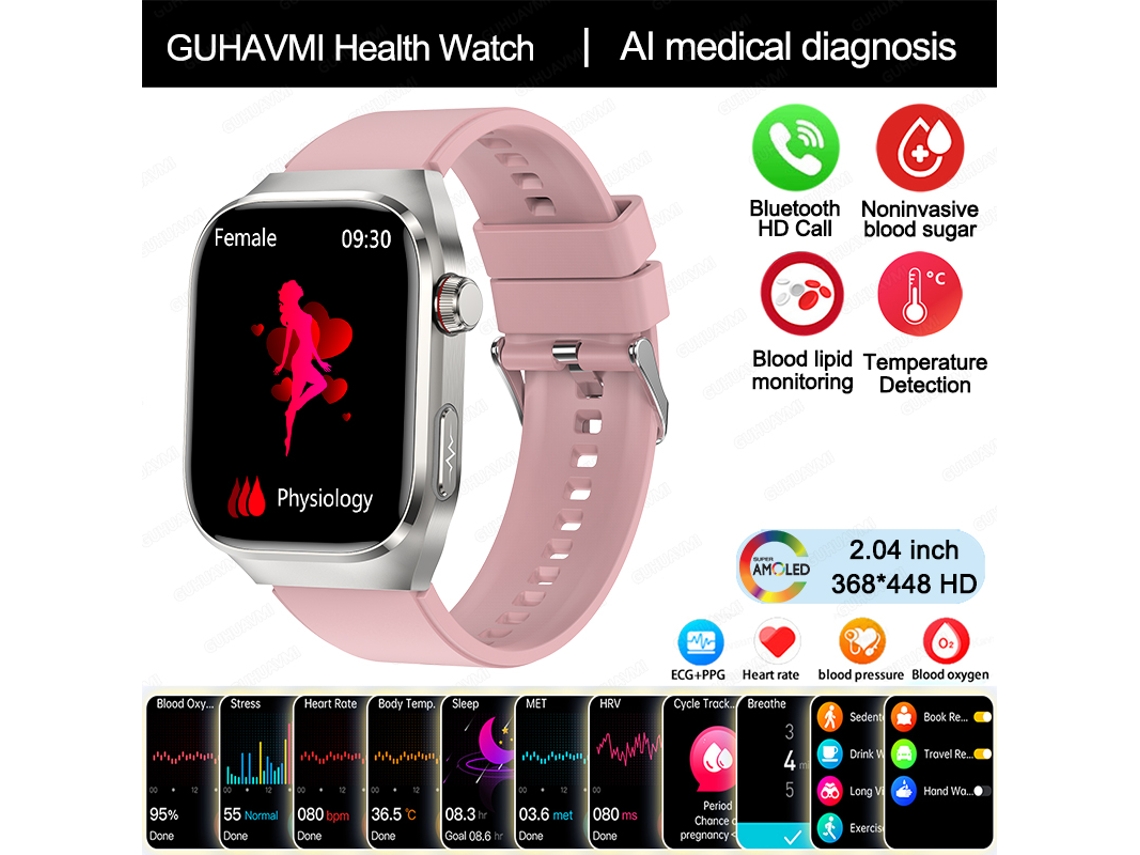 Reloj inteligente médico MDUG con inteligencia artificial para el diagnóstico de órganos internos (rosa)