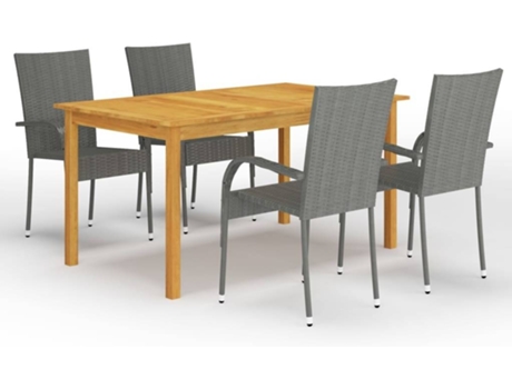 Conjunto 5 de comedor para jardín VIDAXL gris