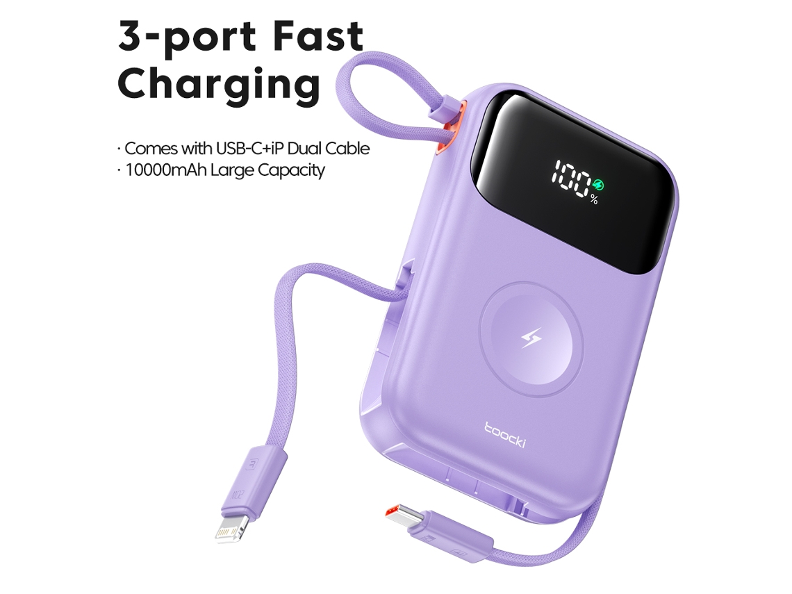 Batería externa portátil de 22,5 W y 10000 mAh, carga rápida, compatible con iPhone 16/15/14/13 Pro Max/Xiaomi, color plata.