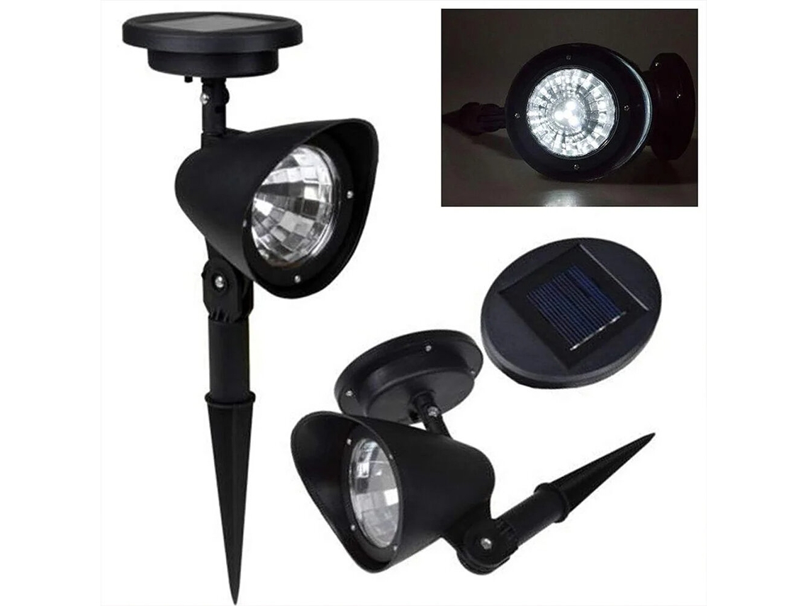 Foco solar para césped de 2 piezas, 4 LED, luz blanca, batería de litio de 600 mAh, para exteriores, con sensor de encendido y apagado automático.