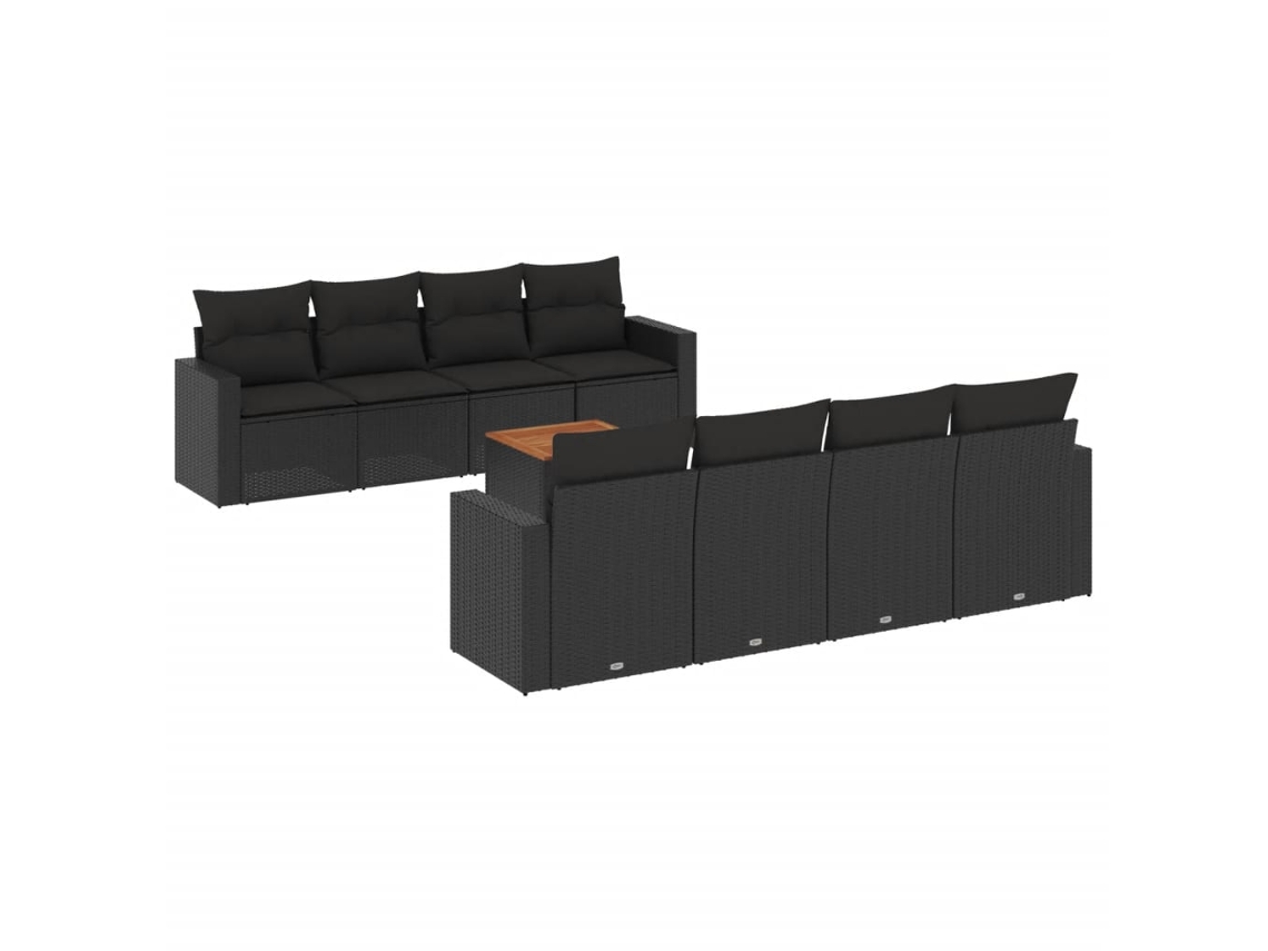 Conjunto 9 de sofás de jardín VIDAXL y cojines ratán sintético negro