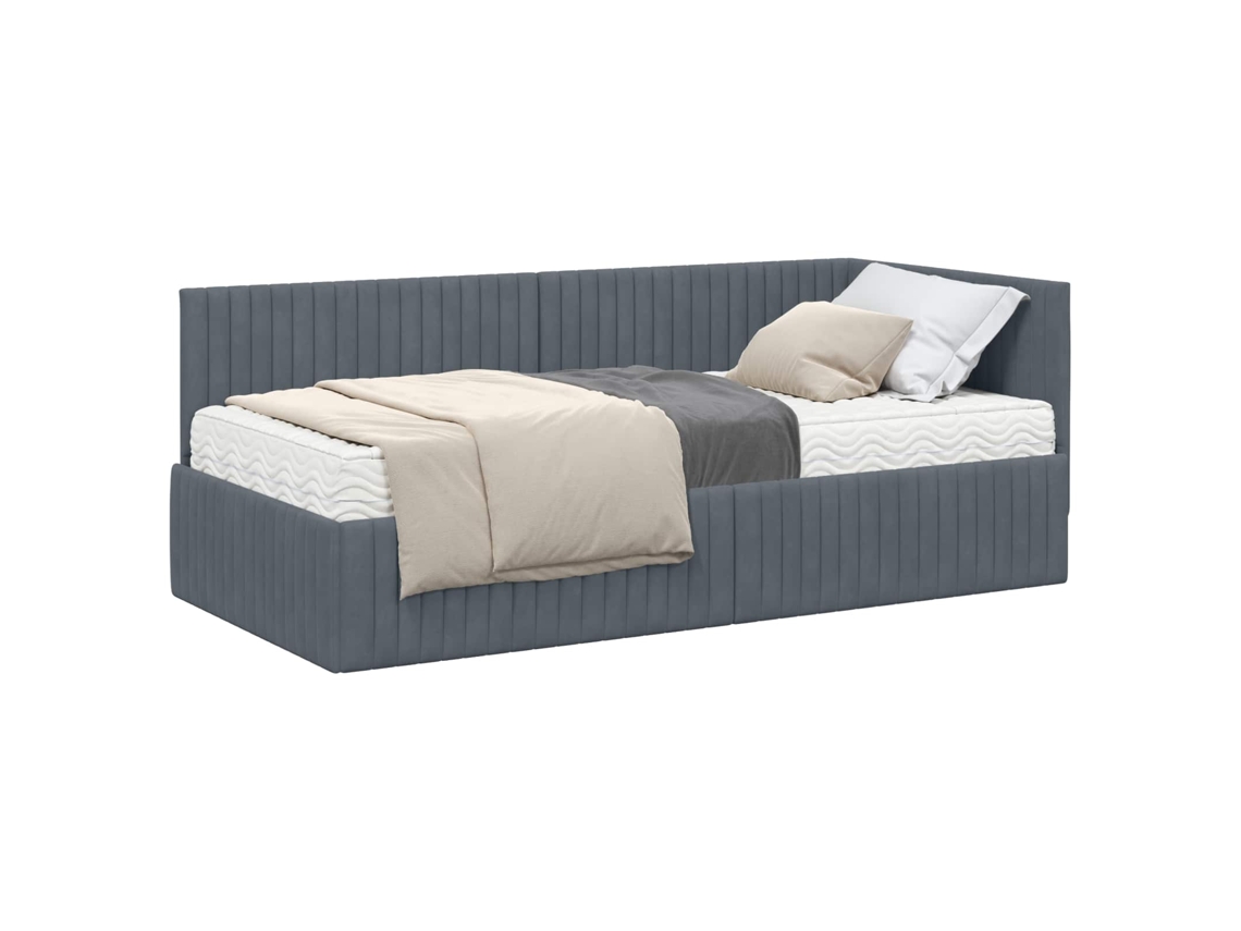 Maison Exclusive - Estructura De Cama Esquina Con Colchón 2 Pcs Gris Terciopelo