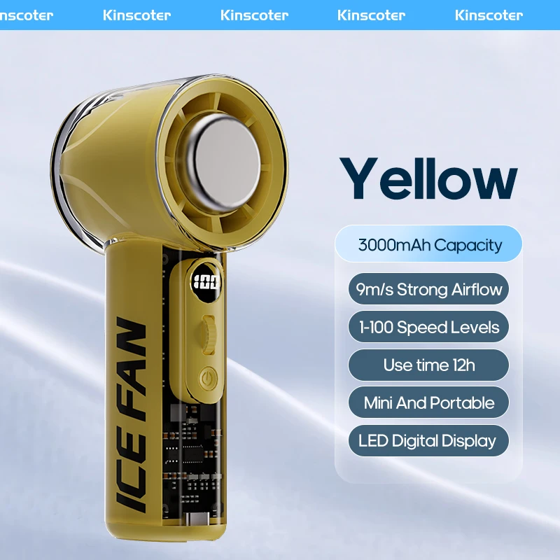 Ventilador Portátil De Mano (amarillo), Mini Y Recargable, Con Batería De 3000 Mah, Imprescindible Para Viajes Y Actividades Al Aire Libre.