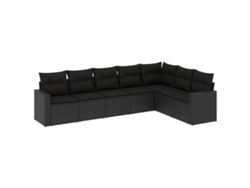 Conjunto 7 de comedor de jardín VIDAXL y cojines ratán sintético negro