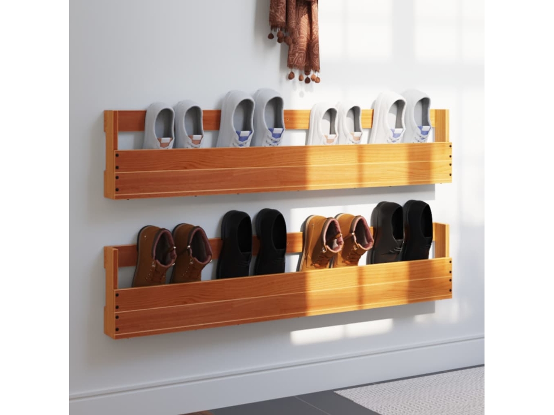 2 Uds Zapatero | Estantes Zapatos Pared Madera Pino Marrón 110x8,5x23,5 Cm