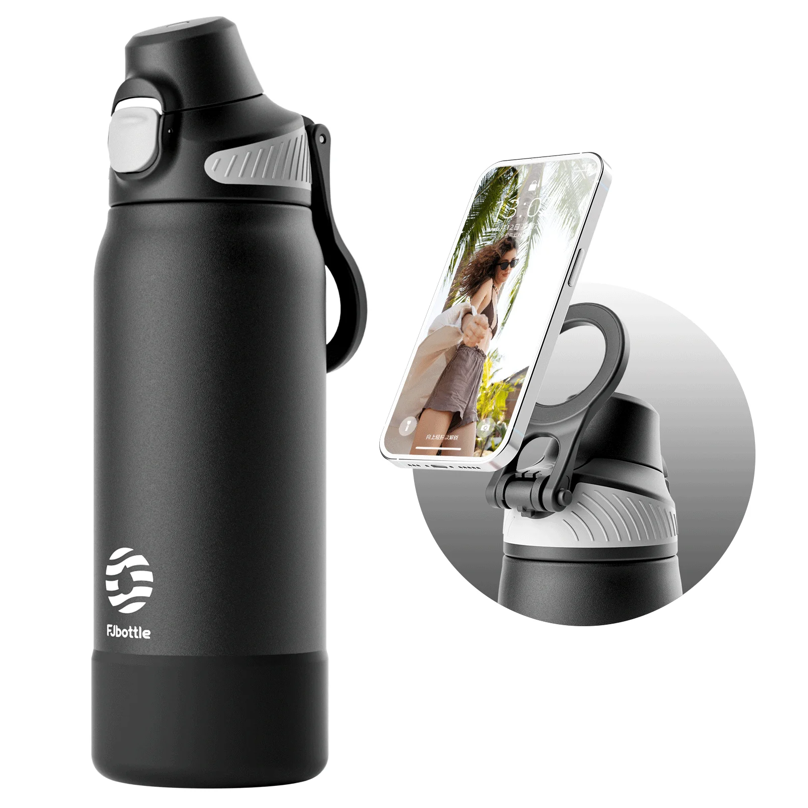 (negro, 1000 Ml) Botella De Agua Magnética Con Aislamiento Térmico, A Prueba De Fugas, Portátil, Ideal Para Deportes, Viajes Y Acampada.