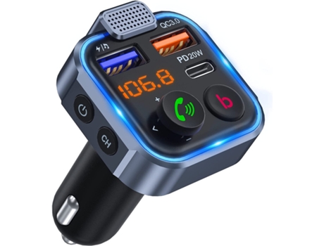 Transmisor Fm Para Coche, Adaptador Inalámbrico Bluetooth 5.0 Radio Car Kit